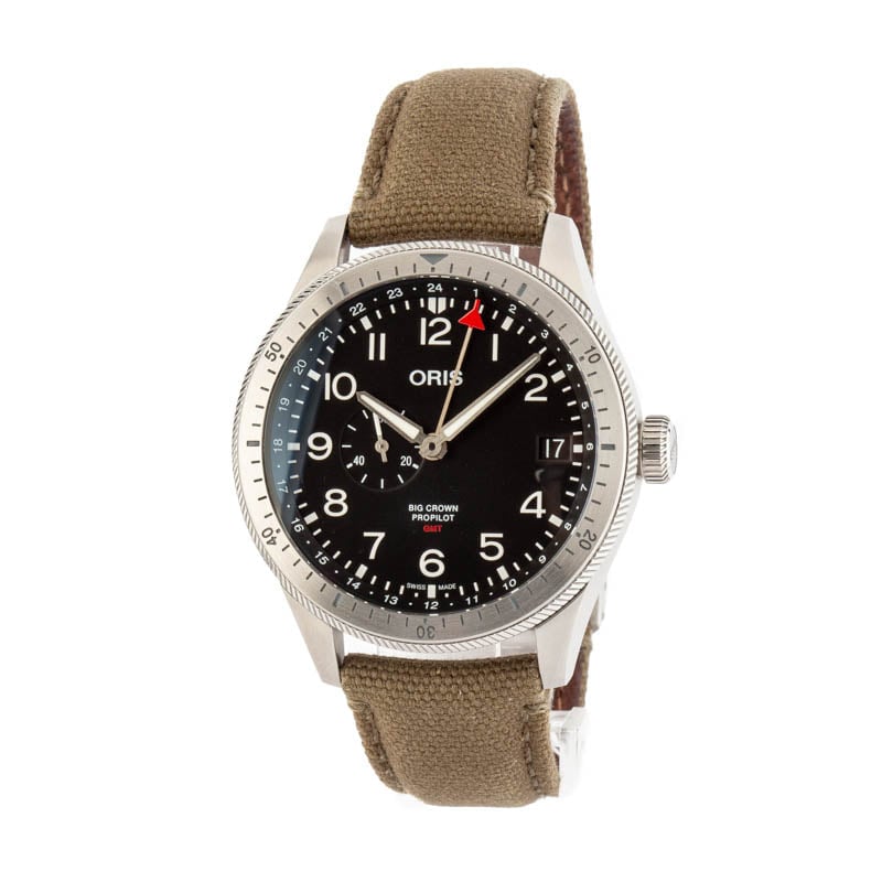 Oris Big Crown Pro Pilot Timer GMT Black Dial & Olive Textile Strap