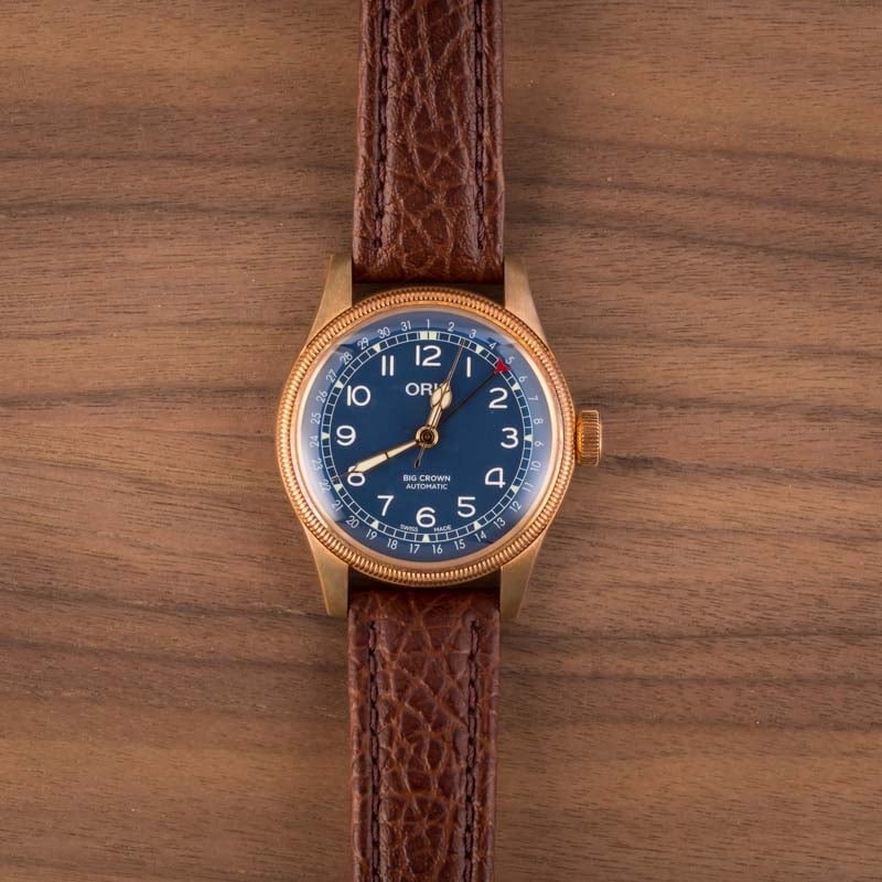 Oris Big Crown Bronze Pointer Date Blue Dial & Leather Strap