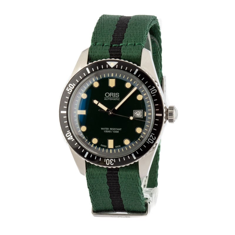 Oris Divers Sixty-Five Steel on Green NATO Strap