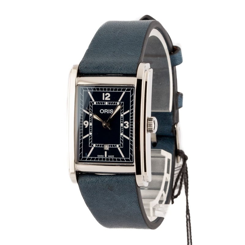 Oris Rectangular Blue Dial & Leather Strap