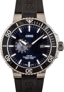 Aquis Small Second, Date Blue Dial & Black Rubber Strap