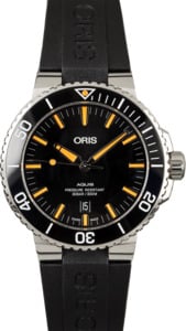 Oris Aquis Date Black Rubber Strap Orange Index