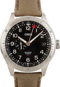 Oris Big Crown Pro Pilot Timer GMT Black Dial & Olive Textile Strap