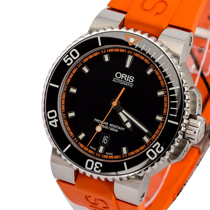 oris aquis orange rubber strap