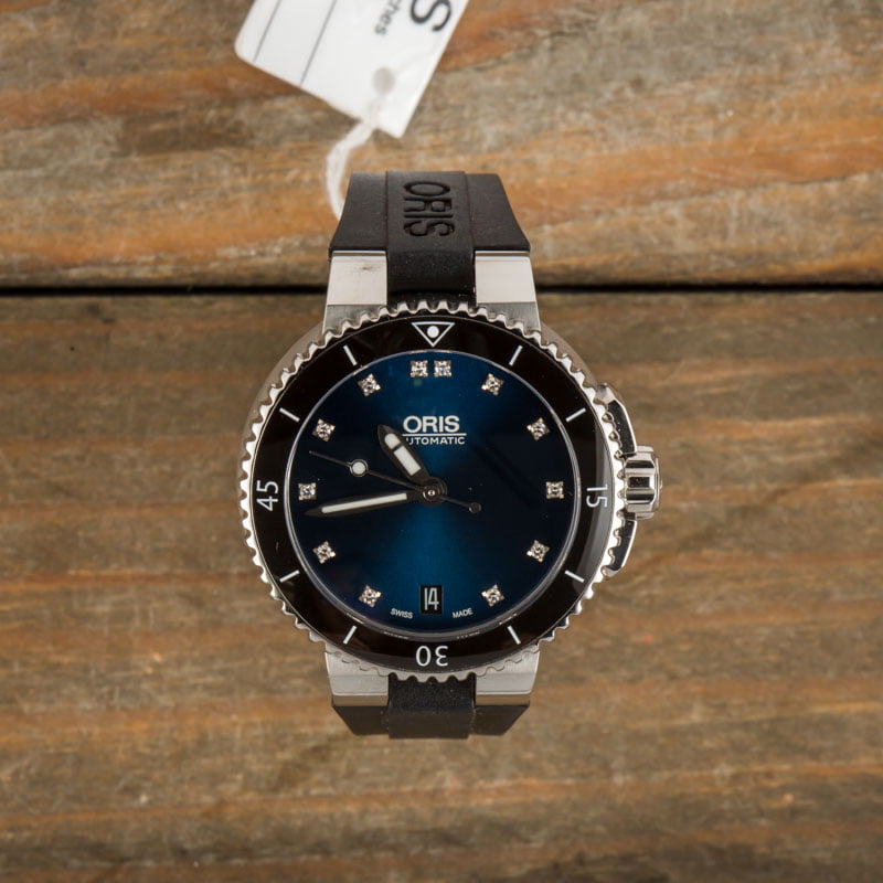 Ladies Oris Aquis Date Blue Diamond Dial