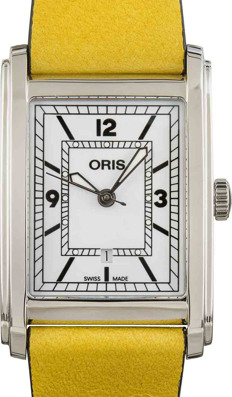 Oris Rectangular Stainless Steel on Yellow Strap