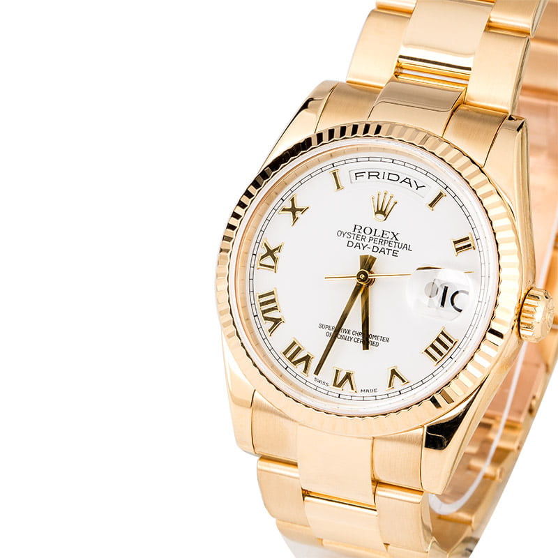 Rolex Day-Date 118238 White Roman 18K Oyster