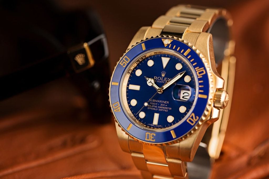 Rolex Submariner Blue Dial Unidirectional Blue Cerachrom Bezel in Yellow Gold