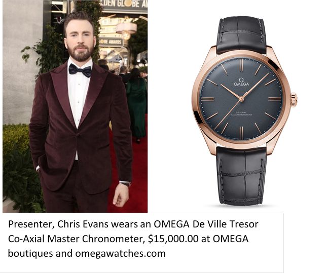 Omega Watches at the Golden Globes Chris Evans De Ville Tresor