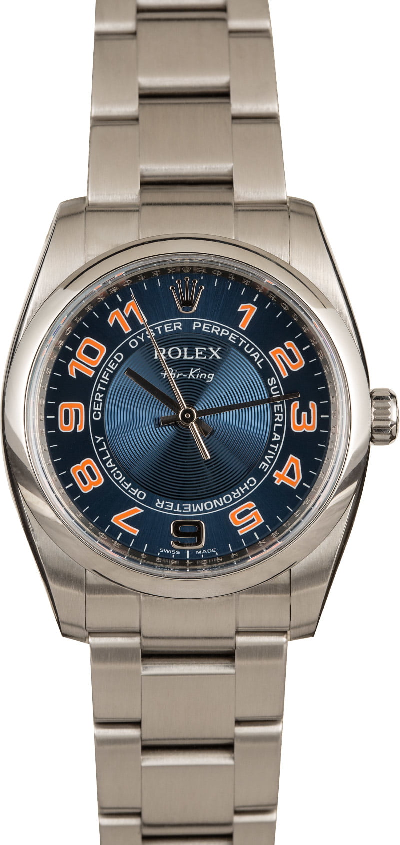 Our Favorite Bright Colorful Rolex Watch Dials Air-King 114200 Blue Orange Arabic Dial