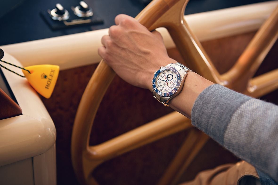 Rolex Yachtmaster in steel and eighteen karat yellow gold white dial