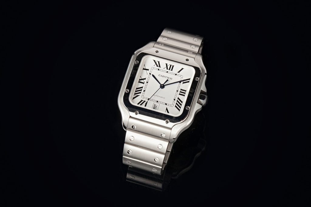 Cartier Santos Medium Steel Silver Dial Mens Automatic Watch B/P WSSA0029  4075 - Jewels in Time