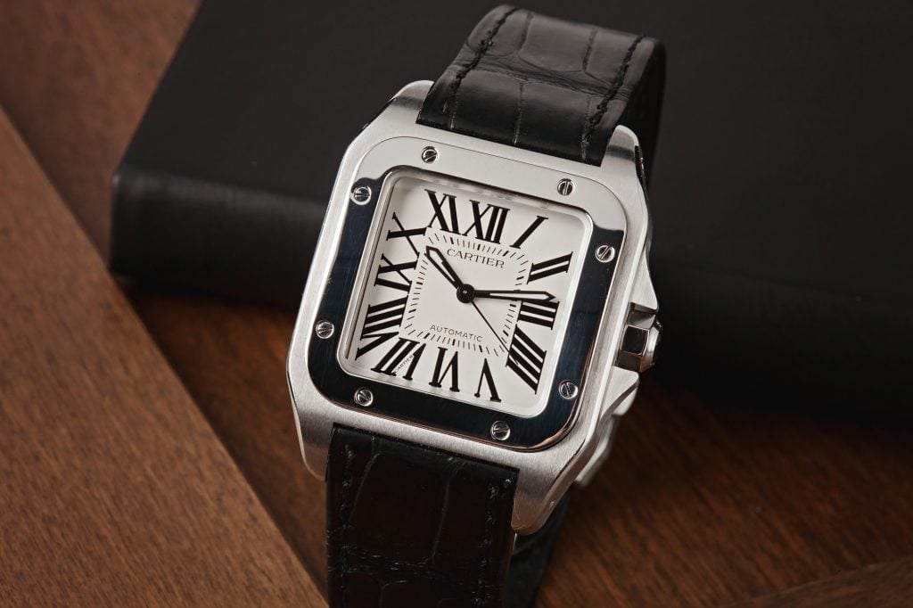 Cartier Stainless Steel Santos | Brown leather strap, Cartier, Leather  straps
